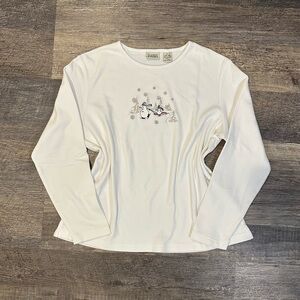 Women’s Vintage Classic Elements White Long Sleeve Top Winter Snowman Design L